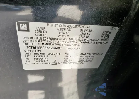 2011 GMC Terrain Sle z USA, uszkodzony, nr VIN 2CTALMEC8B6228400
